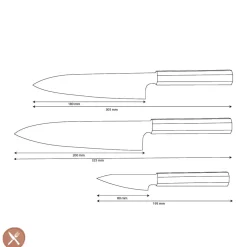 Shinrai Knives - Kigami Exclusive Damascus 3-delige set - Koksmes + Santoku + Schilmes