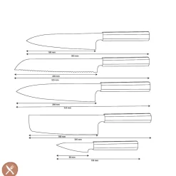 Shinrai Knives - Kigami Exclusive Damascus 5-delige set - Koksmes + Broodmes + Nakiri + Santoku + Schilmes