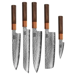Shinrai Knives - Kigami Exclusive Damascus 5-delige set - Koksmes + Broodmes + Nakiri + Santoku + Schilmes