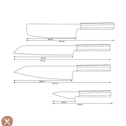Shinrai Knives - Kigami Exclusive Damascus 4-delige set - Kiritsuke + Broodmes + Nakiri + Schilmes