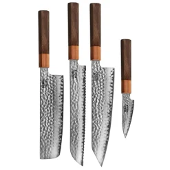 Shinrai Knives - Kigami Exclusive Damascus 4-delige set - Kiritsuke + Broodmes + Nakiri + Schilmes