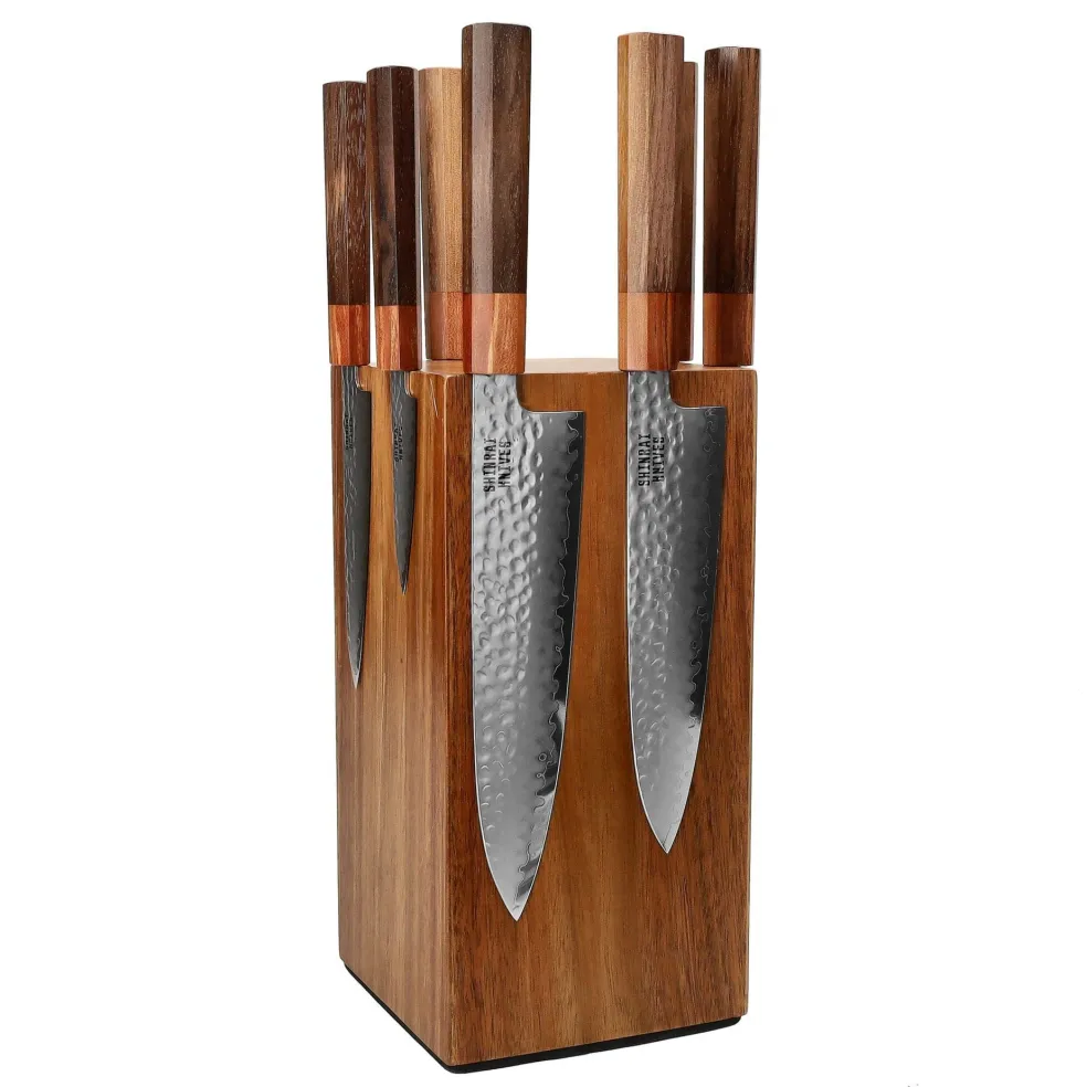 Shinrai Knives - Kigami Exclusive Damascus 7-delige messenset + Messenblok Robur