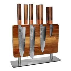 Shinrai Knives - Kigami Exclusive Damascus 7-delige messenset + Messenblok Stans
