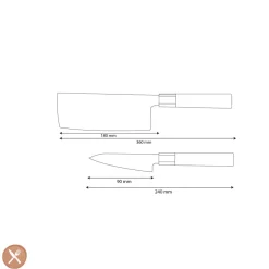 Shinrai Knives - Kurayami 2-delige Damascus Messenset - Nakiri + Schilmes