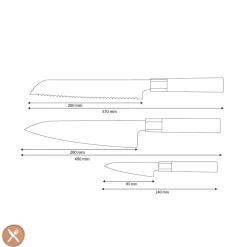 Shinrai Knives - Kurayami 3-delige Damascus Messenset - Koksmes + Broodmes + Schilmes