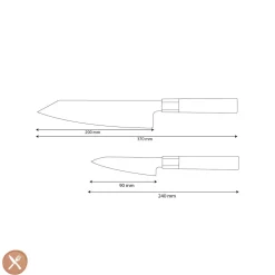 Shinrai Knives - Kurayami 2-delige Damascus Messenset - Kiritsuke + Schilmes