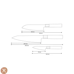 Shinrai Knives - Kurayami 3-delige Damascus Messenset - Koksmes + Santoku + Schilmes