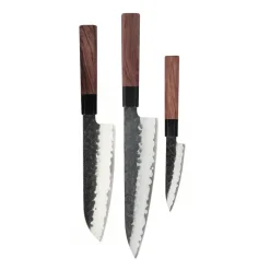 Shinrai Knives - Kurayami 3-delige Damascus Messenset - Koksmes + Santoku + Schilmes