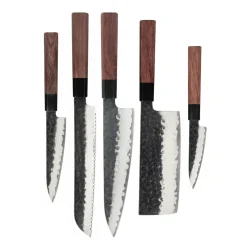 Shinrai Knives - Kurayami 5-delige Damascus Messenset - Koksmes + Broodmes + Nakiri + Officemes + Schilmes