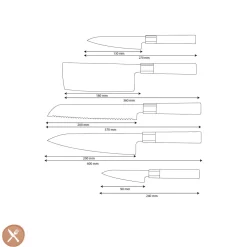Shinrai Knives - Kurayami 5-delige Damascus Messenset - Koksmes + Broodmes + Nakiri + Officemes + Schilmes