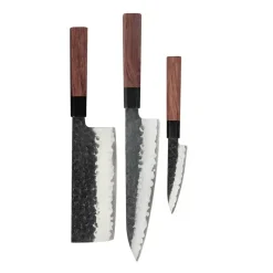 Shinrai Knives - Kurayami 3-delige Damascus Messenset - Koksmes + Nakiri + Schilmes