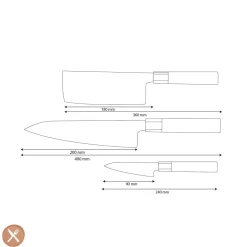 Shinrai Knives - Kurayami 3-delige Damascus Messenset - Koksmes + Nakiri + Schilmes