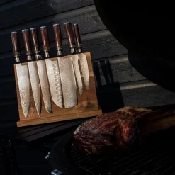 Shinrai Knives - Micarta Jewels 7-delige Damascus Messenset + Magnetisch Messenblok Dubbelzijdig