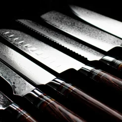 Shinrai Knives - Micarta Jewels 7-delige Damascus Messenset + Magnetisch Messenblok Dubbelzijdig