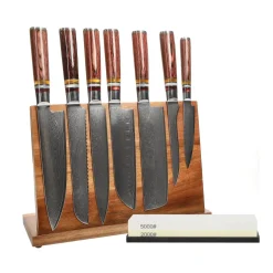 Shinrai Knives - Micarta Jewels 7-delige Messenset + Messenblok + Slijpsteen
