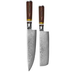 Shinrai Knives - Micarta Jewels 2-delige Damascus Messenset - Koksmes + Nakiri