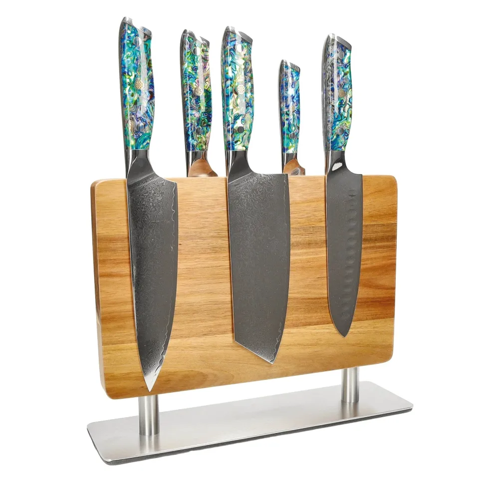 Shinrai Knives - Parelmoer Jewels 5-delige Messenset + Messenblok Stans
