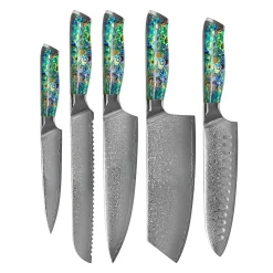 Shinrai Knives - Parelmoer Jewels 5-delige Messenset + Messenblok Stans