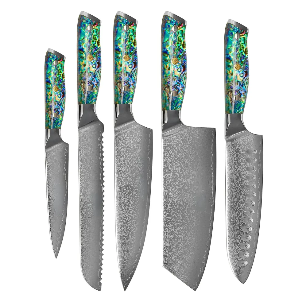 Shinrai Knives - Parelmoer Jewels 5-delige Messenset + Messenblok Stans