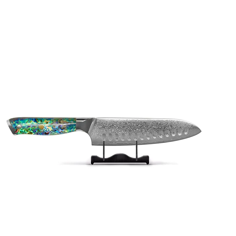 Shinrai Knives - Parelmoer Jewels Damascus Santoku mes 18 cm