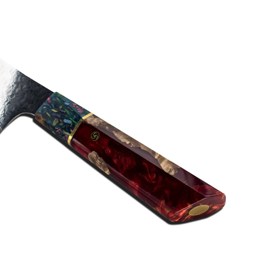 Shinrai Knives - Ruby Epoxy Jewels Damascus Koksmes 23 cm - Special Edition