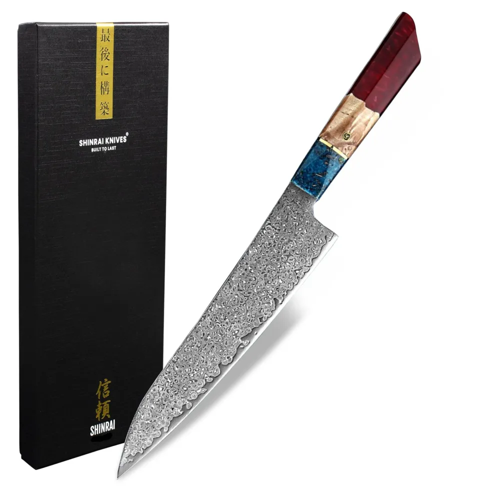 Shinrai Knives - Ruby Epoxy Jewels Damascus Koksmes 23 cm - Special Edition