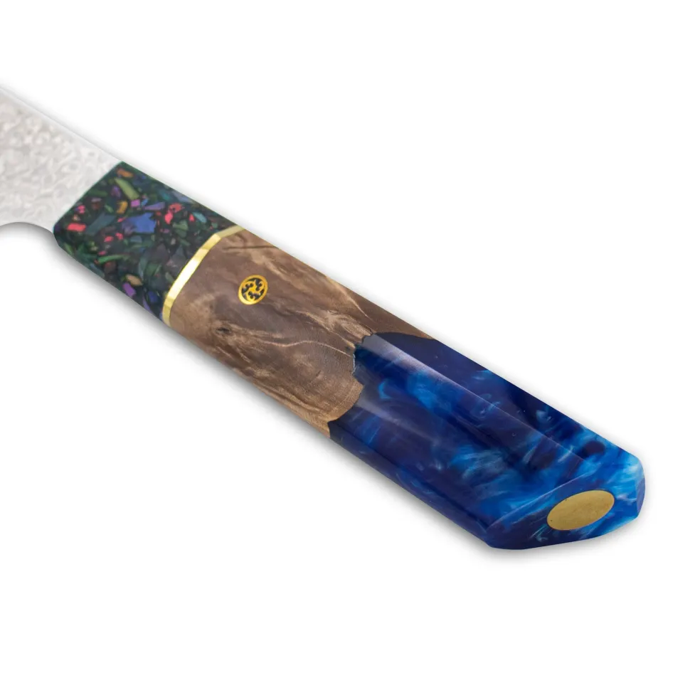 Shinrai Knives - Sapphire Epoxy Jewels Damascus Koksmes 23 cm - Special Edition