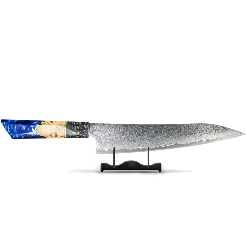 Shinrai Knives - Sapphire Epoxy Jewels Damascus Koksmes 23 cm - Special Edition