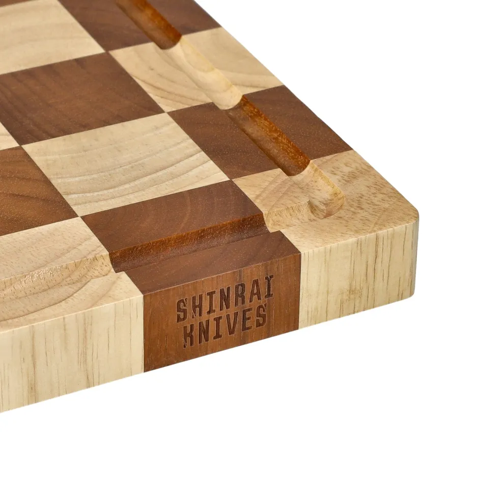 Shinrai Knives - Schaak Snijplank Acaciahout - Kopshout - 35 x 25 x 2.5 cm