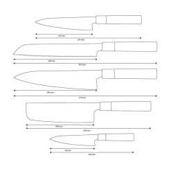 Shinrai Knives - Takumi Kaza 5-delige Damascus Messenset - Koksmes + Broodmes + Nakiri + Officemes + Schilmes