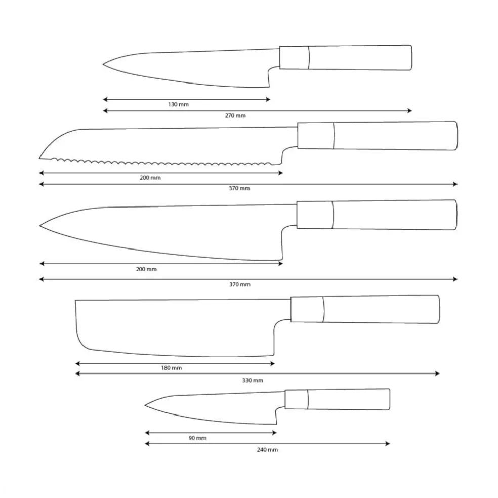 Shinrai Knives - Takumi Kaza 5-delige Damascus Messenset - Koksmes + Broodmes + Nakiri + Officemes + Schilmes
