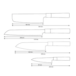 Shinrai Knives - Takumi Kaza 4-delige Damascus Messenset - Santoku + Broodmes + Nakiri + Schilmes