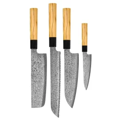 Shinrai Knives - Takumi Kaza 4-delige Damascus Messenset - Santoku + Broodmes + Nakiri + Schilmes