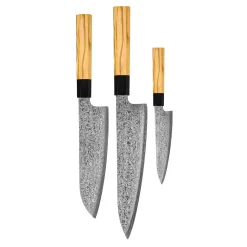 Shinrai Knives - Takumi Kaza 3-delige Damascus Messenset - Koksmes + Santoku + Schilmes