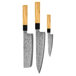 Shinrai Knives - Takumi Kaza 3-delige Damascus Messenset - Koksmes + Nakiri + Schilmes