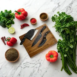 Shinrai Knives - 3 Zwarte messen + Snijplank