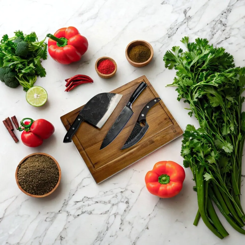 Shinrai Knives - 3 Zwarte messen + Snijplank