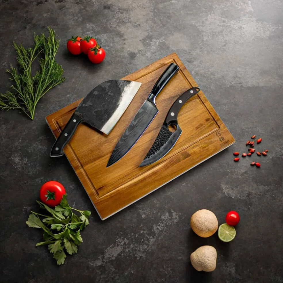 Shinrai Knives - 3 Zwarte messen + Snijplank
